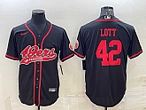 Men's San Francisco 49ers #42 Ronnie Lott Black With Patch Cool Base Stitched Baseball Jersey,baseball caps,new era cap wholesale,wholesale hats